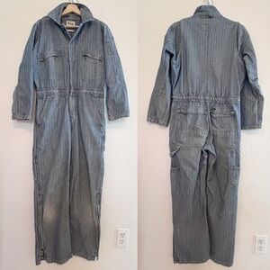 Vintage KEY Blue Denim Herringbone Workwear Coveralls Size XS/S